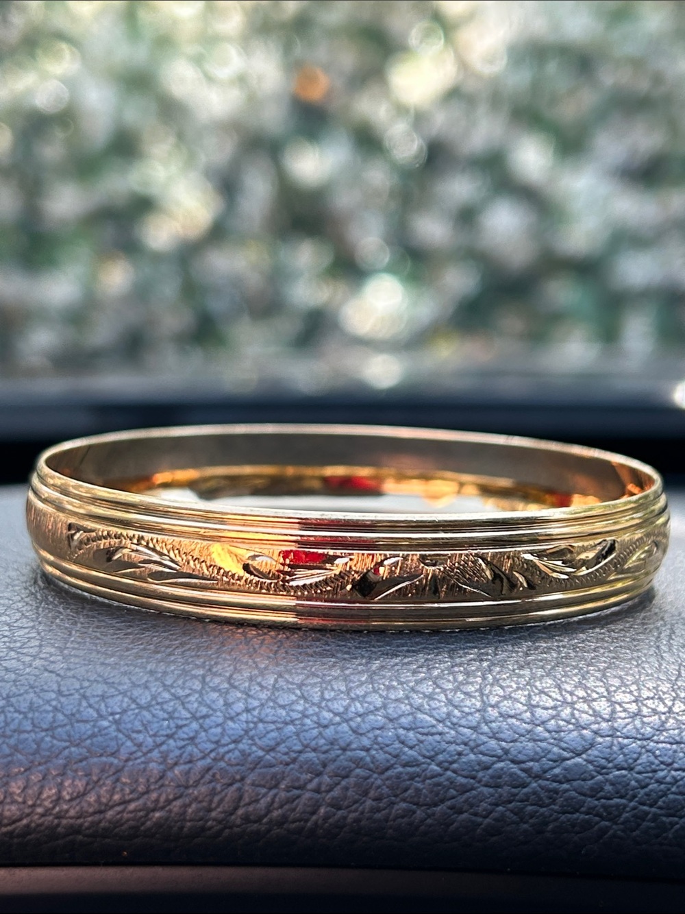 14K Gold Plated Diamond Cut Engraved Bangle Bracelet 8”